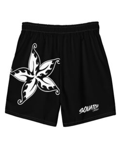 Alternative view of Black/White Hawaiian swim trunks