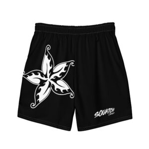 Alternative view of Black/White Hawaiian swim trunks